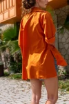 Turuncu Poplin Yanı Yırtmaçlı Oversize Uzun Gömlek BCBSK-25700-3518