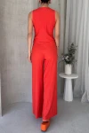 Turuncu V Yaka Düğmeli Yelek Ve Pantolon Takım BCDF-252190-1