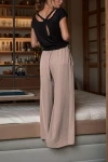 Vizon Beli Lastikli Cepli Bol Paça Krep Pantolon BCBSK-25700-3222