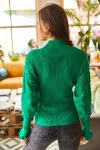 Yeşil Kolları Detaylı Yarım Balıkçı Fitilli Triko Kazak BCBSK-25700-K7499