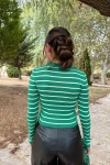 Yeşil Polo V Yaka Çizgili Triko Kazak BCBSK-25700-K7521