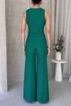 Yeşil V Yaka Düğmeli Yelek Ve Pantolon Takım BCDF-252190-1