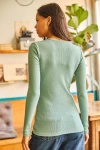 Yeşil Yaka Detaylı Uzun Kol Kaşkorse Bluz BCBSK-25700-K7561