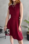 Bordo Kolsuz Beli Kemer Detaylı Elbise BCDF-252202