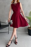 Bordo Kolsuz Beli Kemer Detaylı Elbise BCDF-252202
