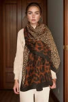 Kahverengi Patchwork Leopar Desenli Şal BCNSV-2513955