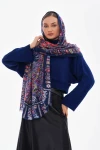 Lacivert Patchwork Desenli Fransa Kumaşı Varaklı Şal BCNSV-2515176