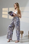 Lila Etnik Desenli Viscon Yazlık Dokuma Pantolon BCBT-251009