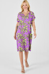 Lila Tropik Desenli V Yaka Oversize Midi Elbise BCVL-254021