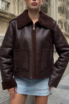Acı Kahve Çift Cepli İçi Suni Kürklü Biker Ceket BCVL-25V217