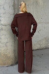 Acı Kahve Düşük Yaka Rahat Kesim Yumuşak Dokulu Bluz Ve Pantolon Alt Üst Takım