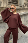 Acı Kahve Rahat Kalıp Yarasa Kol Bluz Ve Salaş Pantolon Modal Kumaş Alt Üst Takım BCVL-25V232