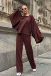 Acı Kahve Rahat Kalıp Yarasa Kol Bluz Ve Salaş Pantolon Modal Kumaş Alt Üst Takım BCVL-25V232