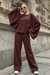 Acı Kahve Rahat Kalıp Yarasa Kol Bluz Ve Salaş Pantolon Modal Kumaş Alt Üst Takım BCVL-25V232