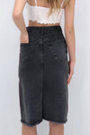 Antrasit Yüksek Bel 5 Cepli Midi Boy Jean Etek BCHNW-251181