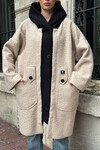 Bej Kapüşonlu Bol Kesim Geniş Cepli Buklet Mont Ceket BCVL-25V603