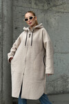Bej Kapüşonlu Çift Cepli Oversize Buklet Ceket Kaban BCVL-25V606