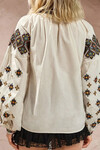 Beyaz Etnik Desenli Balon Kol V Yaka Bluz BCHESQ-251136