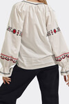 Beyaz Hakim Yaka Önü Ve Kolları Çiçek Nakışlı Poplin Dokuma Bluz BCHESQ-251100