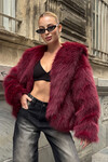 Bordo Kapüşonlu Suni Kürk Premium Peluş Ceket BCVL-25V218-KPS