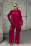 Bordo Rahat Kalıp Asimetrik Bluz Ve Pantolon Modal Kumaş Alt Üst Takım BCVL-25V231