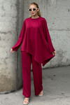 Bordo Rahat Kalıp Asimetrik Bluz Ve Pantolon Modal Kumaş Alt Üst Takım BCVL-25V231