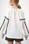 Ekru Balon Kol Nakışlı Ham Keten Bluz BCHESQ-251066