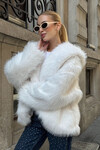 Ekru Kapüşonlu Suni Kürk Premium Peluş Ceket BCVL-25V218-KPS