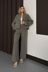 Haki Çift Cep Kapaklı Ceket Ve Palazzo Pantolon Dokuma Alt Üst Takım BCHN-254002