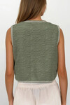 Haki Nakış Detaylı Astarlı Dokulu Crop Yelek BCHESQ-251145