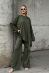 Haki Rahat Kalıp Asimetrik Bluz Ve Pantolon Modal Kumaş Alt Üst Takım BCVL-25V231