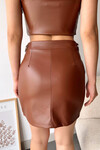 Kahverengi Fermuarlı Suni Deri Cepli Etek BCHN-2526768