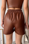 Kahverengi Kuşaklı Suni Deri Şort BCHN-2526621