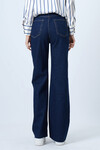 Koyu Lacivert Yüksek Bel Geniş Püskül Paça 5 Cepli Denim Pantolon BCHNW-251206