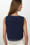 Lacivert Nakış Detaylı Astarlı Dokulu Crop Yelek BCHESQ-251145