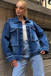 Mavi Çift Cepli Püskül Detaylı Eskitmeli Jean Ceket BCHESQ-251151