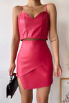 Pembe Asimetrik Kesim Suni Deri Etek BCHN-25260106