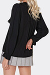 Siyah Bebe Yaka Fisto Ve Nervür Detaylı Önü Fırfırlı Dokuma Bluz BCHESQ-251000