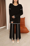 Siyah Çizgi Desenli Triko Kazak Ve Yırtmaçlı Pantolon Triko Alt Üst Takım BCES-253008