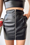 Siyah Fermuarlı Suni Deri Cepli Etek BCHN-2526768