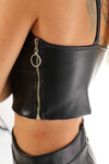 Siyah Fermuarlı Suni Deri Crop Top BCHN-2526262