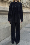 Siyah Gömlek Ve Palazzo Pantolon Piliseli Kumaş Dokuma Alt Üst Takım BCVL-25V236