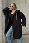Siyah Kapüşonlu Çift Cepli Oversize Buklet Ceket Kaban BCVL-25V606