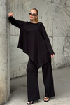 Siyah Rahat Kalıp Asimetrik Bluz Ve Pantolon Modal Kumaş Alt Üst Takım BCVL-25V231