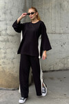 Siyah Yanları Şeritli Yırtmaç Detaylı Yumuşak Dokulu Bluz Ve Pantolon Alt Üst Takım BCVL-25V230