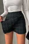 Siyah Yeşil 2 Düğmeli Tüvit Kumaş Şort Etek BCHN-2526414