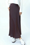 Acı Kahve Yüksek Bel Basic Saten Etek BCHCA-251231