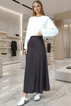 Acı Kahve Yüksek Bel Basic Saten Etek BCHCA-251231