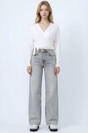Açık Gri Yüksek Bel 5 Cepli Baggy Jean