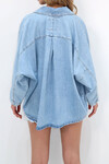 Açık Mavi Yarasa Kol Oversize Çıtçıt Kapamalı Mevsimlik Jean Ceket BCHNW-251222